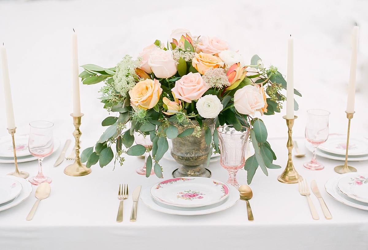pastel wedding themed table setting